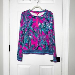 Lilly Pulitzer Rami Velour Sweatshirt Mandevilla Pink Elephant Jungle Size L NWT